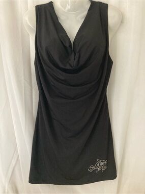 So Nice Black Draped Cocktail Dress Sleeveless Ruched Size L